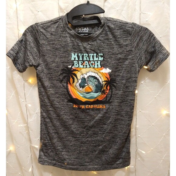 WEAR CODE KID LARGE GRAY MYRTLE BEACH T-SHIRT SOFT VACATION TROPICAL SUMMER WAVE - Picture 1 of 7